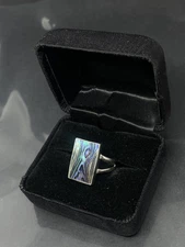 Vintage MJ Signed Mother Of Pearl Shell 925 Sterling Silver 8.25 Ring In Box