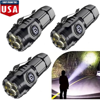 3×Tactical Flashlight Small 3 LED Torch Light Mini Super Bright USB Rechargeable