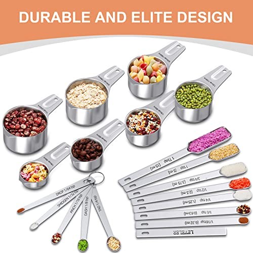 Measuring Cups and Spoons Set of 20, 7 Stainless Steel Nesting Measuring Square