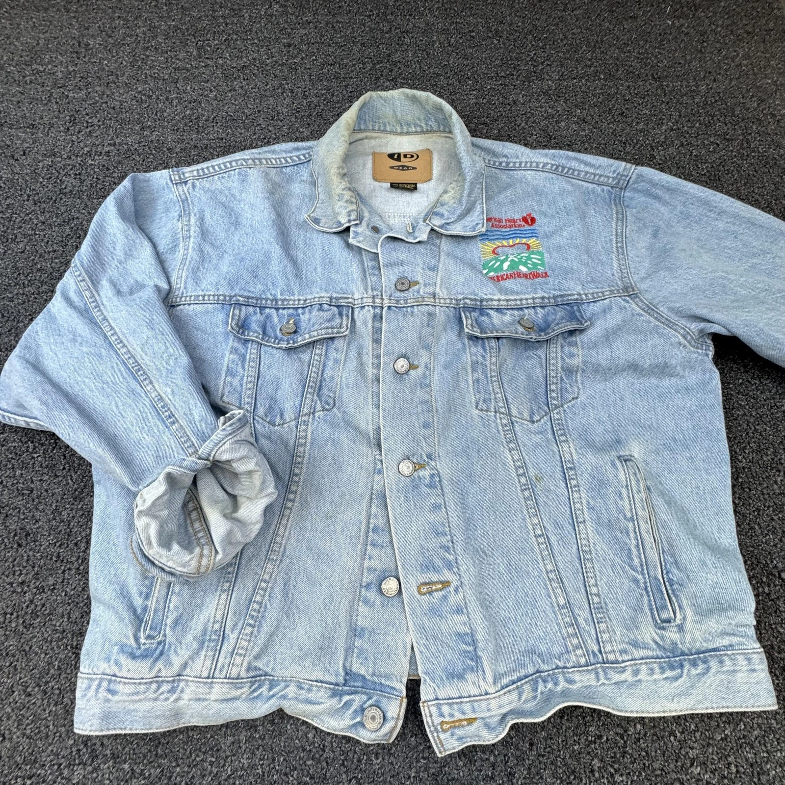 Vtg ID Wear Jacket Mens XL Blue Denim American Heart Walk Button Pockets