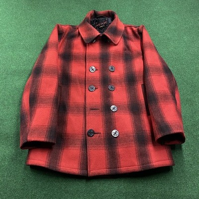 Vintage SCHOTT Heavy Wool Jacket Mens M Red Black Shadow Plaid DUROJAC Cruiser
