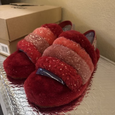 Ugg Red K Fluff Yeah Clogs Yeah Metallic Sparkle Size 6 Remu 1125952K