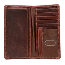 Leather Long Wallets for Men - Brown Mens Long Wallet & Checkbook Hunter Brown