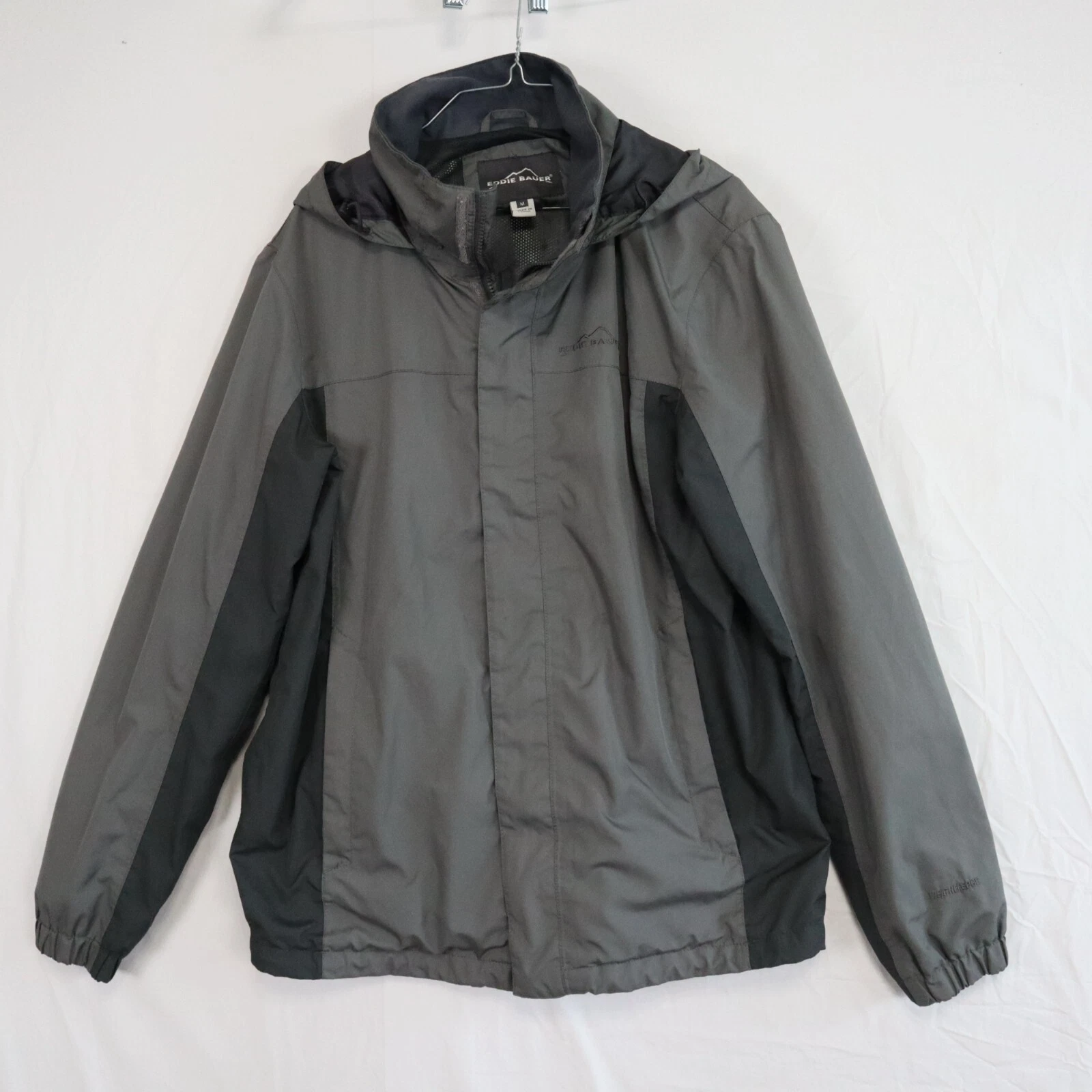 Eddie Bauer Jacket Mens Medium WeatherEdge Waterproof Windbreaker Hooded Gray