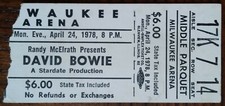 David Bowie-1978 RARE Original Concert Ticket Stub (Milwaukee-Mecca Arena)
