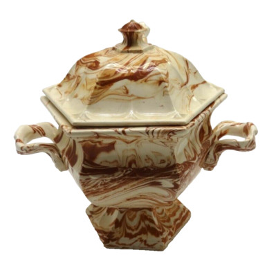 Vtg Duncan Enterprises Fuß Keramik Soup Tureen Bowl +Deckel+Schöpfkelle Selten