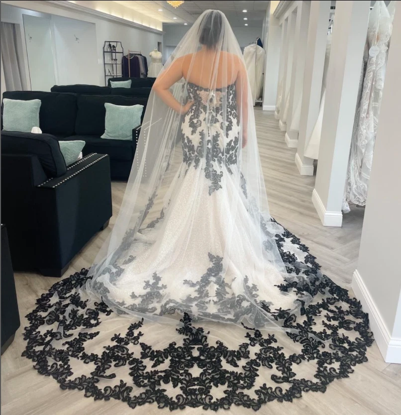 Black and white wedding veil outlet
