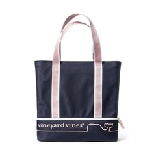 New~vineyard Vines Whale Line Beach Tote~canvas Boat Bag~navy Pink~nwt~target