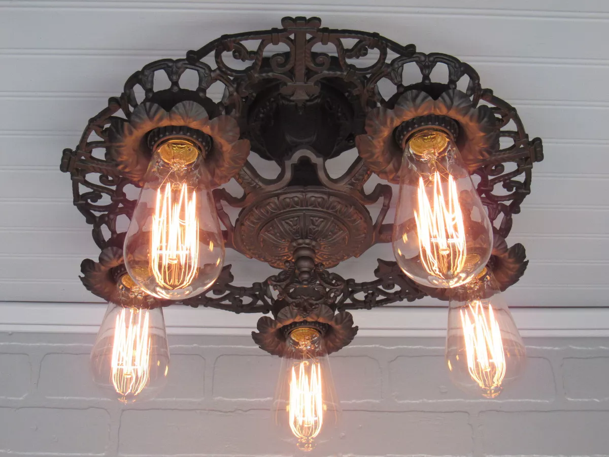 Vintage 1920 s Art Deco Semi Flush Mount Light Restored Matte Black Farmhouse