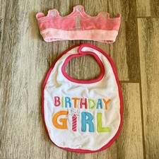 Baby Girl 1st Birthday Party Outfit Bib Crown Hat Smash Cake Photo Opp