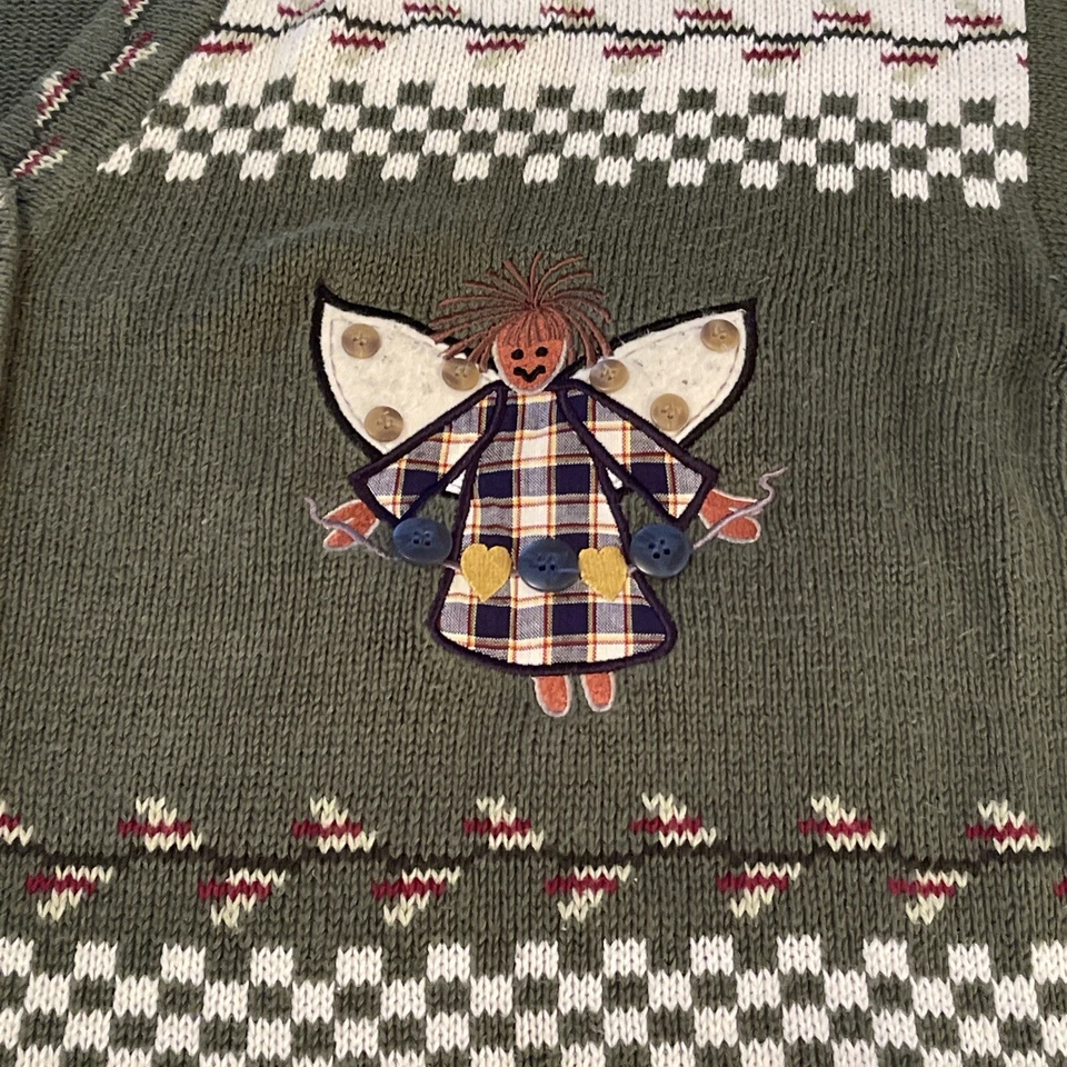 The Quacker Factory Garden Angel Miracles Cardigan Sweater Womens Size 1X Green - Image 4 of 4