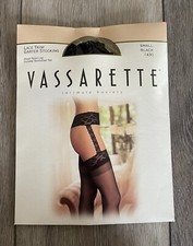NIP NOS Vassarette Lace Trim Garter Stocking BLACK- Size SMALL 1430