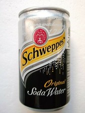 SCHWEPPES SODA WATER from UNITED KINGDOM 150ml empty can, top opened