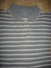 Mens Gray Striped EDDIE BAUER Polo Shirt Large  Golf