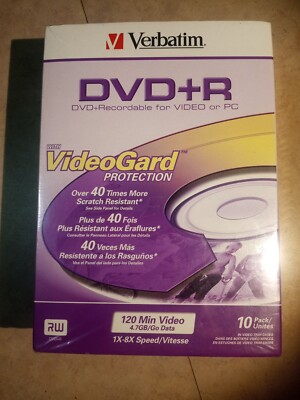 Verbatim DVD+R RW with VideoGard Scratch Protection 10 Pack Discs New Condition.