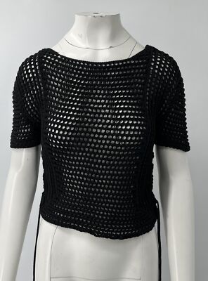RED VALENTINO 半袖 トップス Sサイズ Red Valentino Black Crochet Knit Lace-Up Sides Short Sleeve