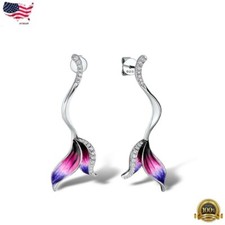 925 Silver Cubic Zirconia Ear Stud Hook Dangle Earrings Elegant Women Jewelry