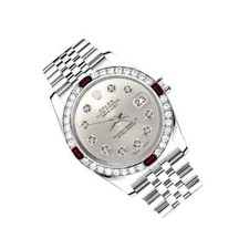 Rolex Datejust 31 mm Silver Diamond Accent Dial Steel Watch Ruby & Diamond Bezel 3