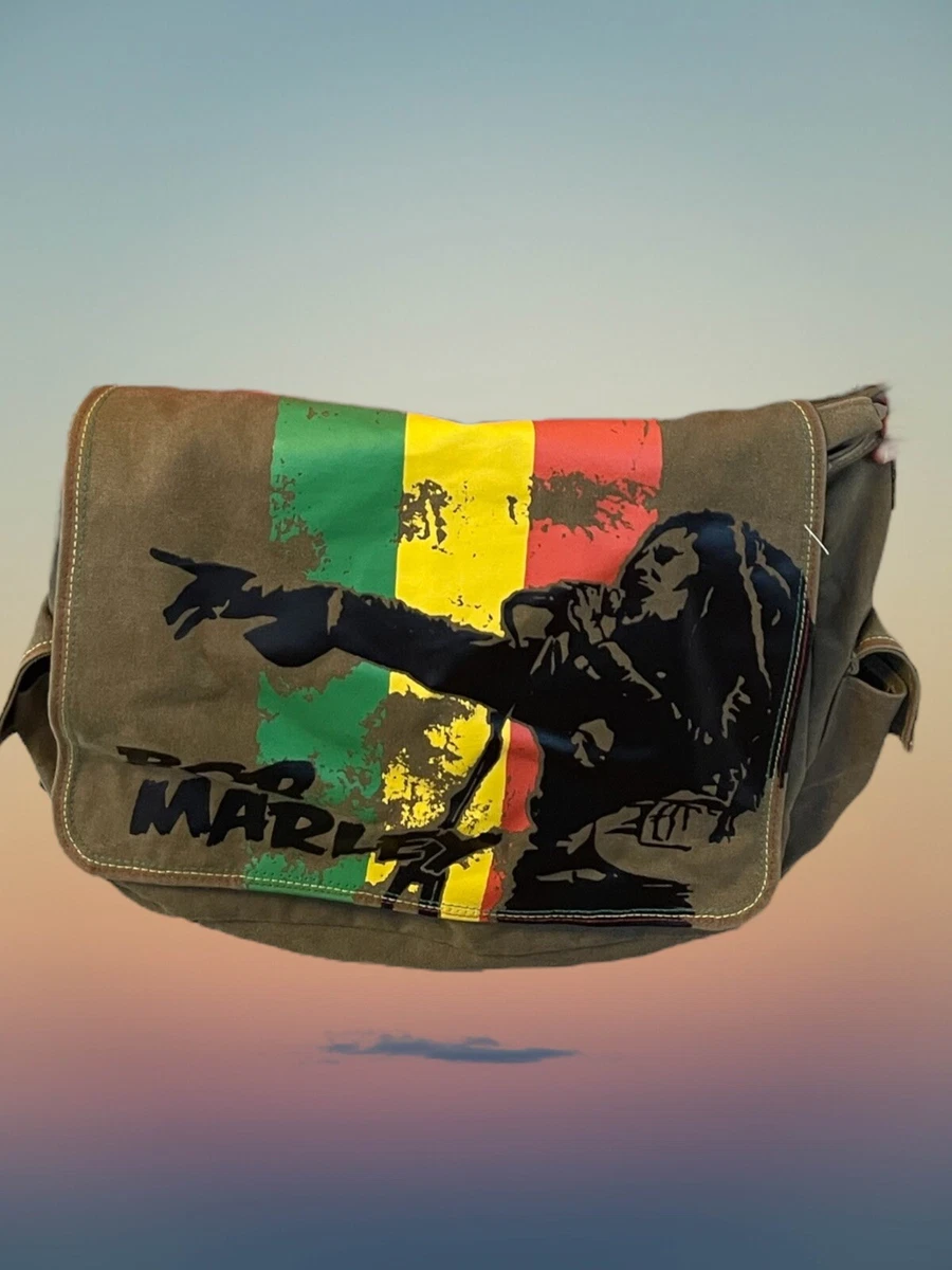 Vintage Bob Marley Canvas Side Satchel Backpack W Bob Marley And Flag