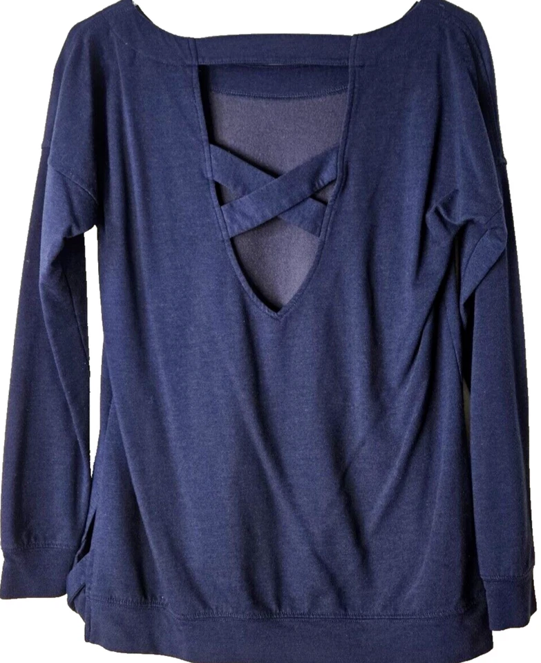 Sudadera Nanette Lepore para mujer XS Play para mujer azul Kriss espalda cruzada LS PO SOFT Foto 3 de 4