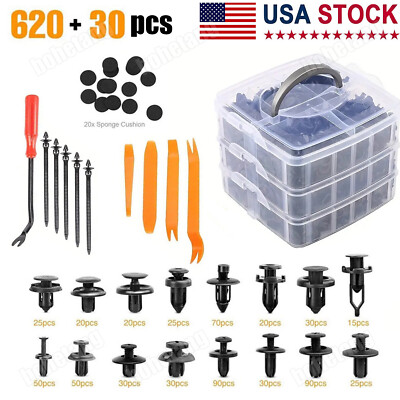 620Pcs Car Retainer Auto Fasteners Push Trim Plastic Clips Pin Rivet Bumper Kit