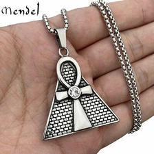 MENDEL Mens Stainless Steel CZ Egyptian Pyramid Ankh Cross Pendant Necklace Men