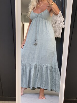 green emerald velvet dress Anja Mara Midi Dress Green Blue Stripe / 16