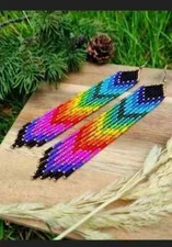 Tribal Earrings Native Large Boho American Seed Beads Handmade Earring