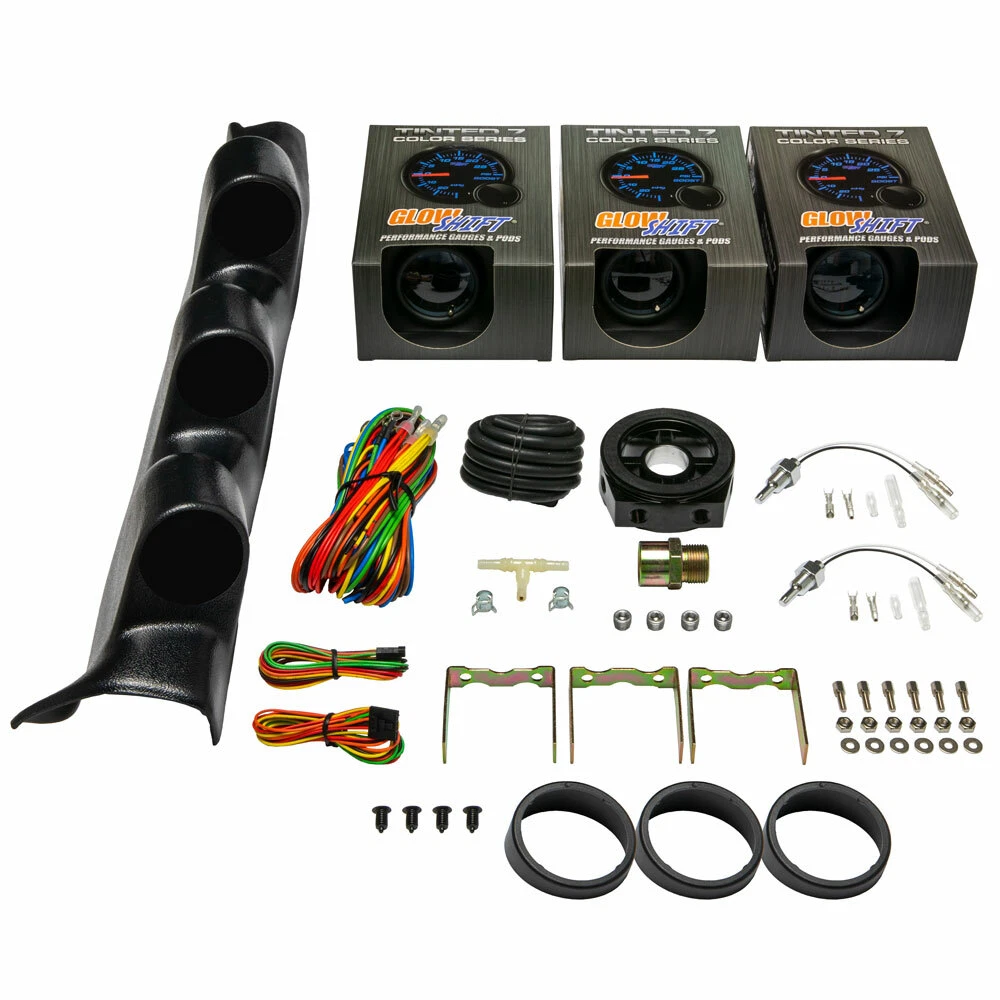 GlowShift T7 Boost Vac Water Temp Oil Temp Gauges Pod for 02