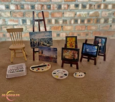 Simulation Mini Easel Drawing Board Palette Paint Box Mural Scene Prop Model Toy