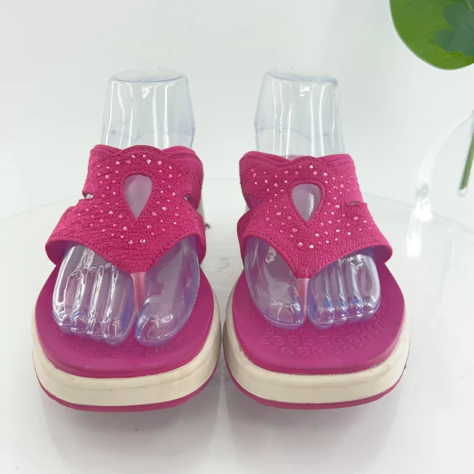 Sandalias brillantes Bzees para mujer Nola 8,5 tacón de cuña sin cordones rosa textil informales cómodas Foto 4 de 4