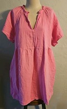 Old Navy XL Pink Cotton Split Neck Crinkle Gauze Swing Dress. Pockets
