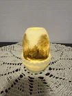 UV REACTIVE Fenton PAINTED/SIGNED Custard Glass Log Cabin Scene Fairy Lamp 4.5"