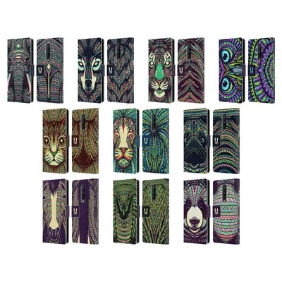 HEAD CASE DESIGNS AZTEC ANIMAL FACES LEATHER BOOK WALLET CASE FOR ONEPLUS PHONES - Image 1 of 4