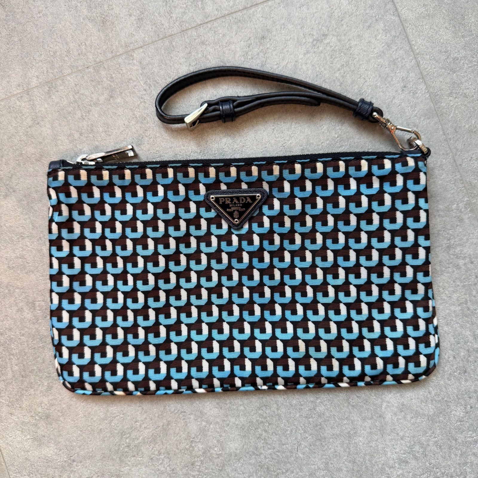 PRADA Geometric Pattern Nylon Leather Clutch Bag … - image 2