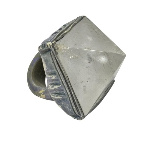 Adina Mills Clear Quartz Pyramid Crystal XL Statement Ring Size 7.5