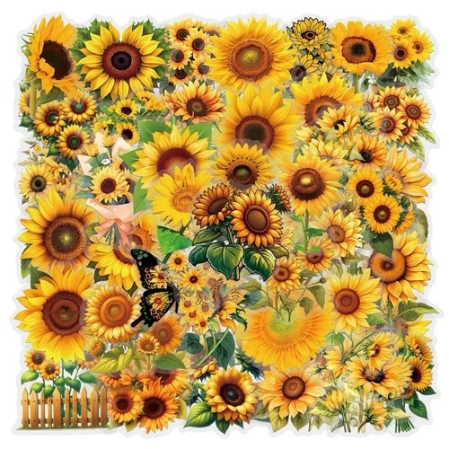 30Pcs Random Realistic Transparent PET Colorful Waterproof Sunflower Stickers