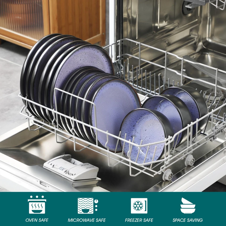 Juegos de platos y cuencos, juegos de vajilla de gres de 18 piezas para 6, disco de cocina... Foto 3 de 4