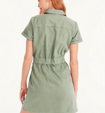 J.crew Short-sleeve Cargo Dress Sz 6 Green Zip Front With Pockets