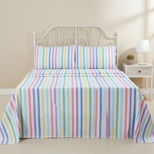Rapport Home 100% Brushed Cotton Double Bed Sheet Set - Cosy Candy Stripe Flann