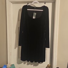 Wild Fable Target Black Solid Velvet A-Line Dress Scoop Neck Long Sleeve 2XL