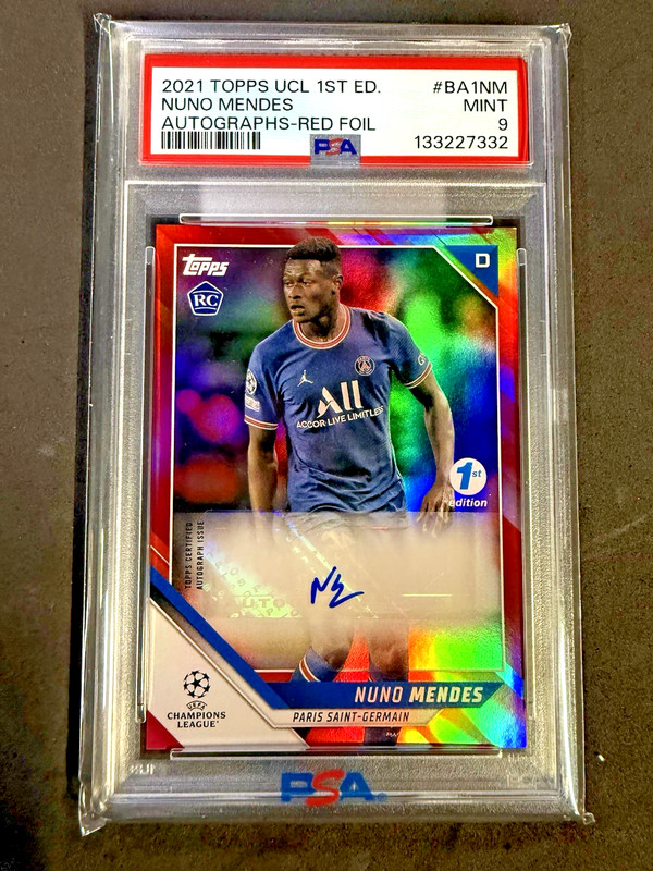 2021 TOPPS UEFA CHAMPIONS LEAGUE 1ST EDITION AUTO RC NUNO MENDES RED /5 PSA 9