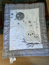 Lambs  Ivy Linen Blend Blanket Crib Quilt Luna Fuzzy Owl Celestial Embroidered