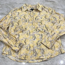 VINTAGE GAP Western Blouse | Butter Yellow & Grey Treescape Print | Size Large