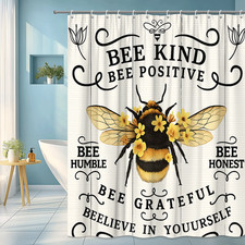 Bee Kind Positive Grateful Shower Curtain Inspirational Rustic Bathroom Decor