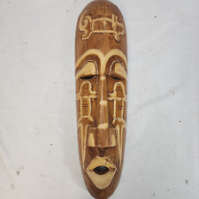 Hand Carved Wood Tribal Mask 22" Tiki Style Wall Hanging Decor Two-Tone Face