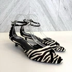 Zara Zebra Print Calf Hair Open Toe Ankle Strap Kitten Heels Shoes EU 39 US 9