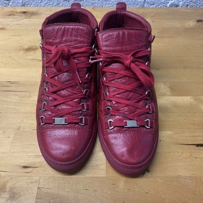Balenciaga Arena Men 9 42 Red Leather High Top Sneakers Shoes Lace