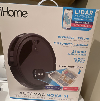 iHome Nova S1 Robot Vacuum 360° Lidar Navigation 2600PA 150min HEPA Bagless