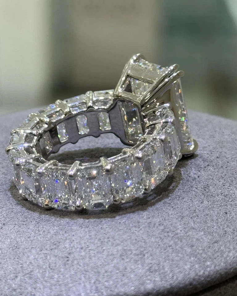 7 Carat Emerald Cut Lab Grown Diamond Ring IGI Certified E F VVS